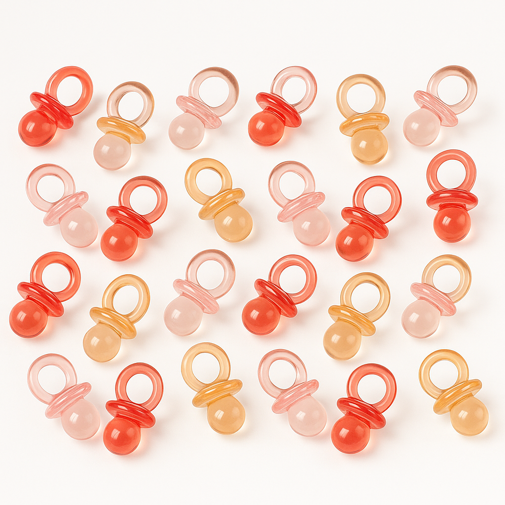 Mini Pacifier Baby Shower Favor Charms, Pink, 24-Pack