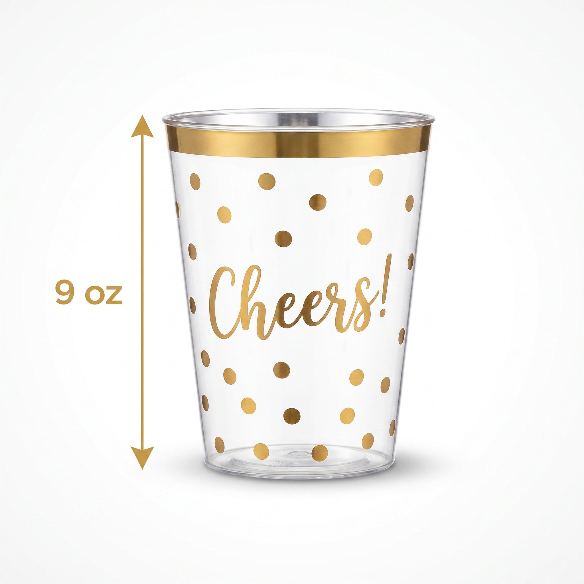 Cheers to a New Year 9oz Plastic Tumblers - Gold Polka Dot Design, 30 Pack