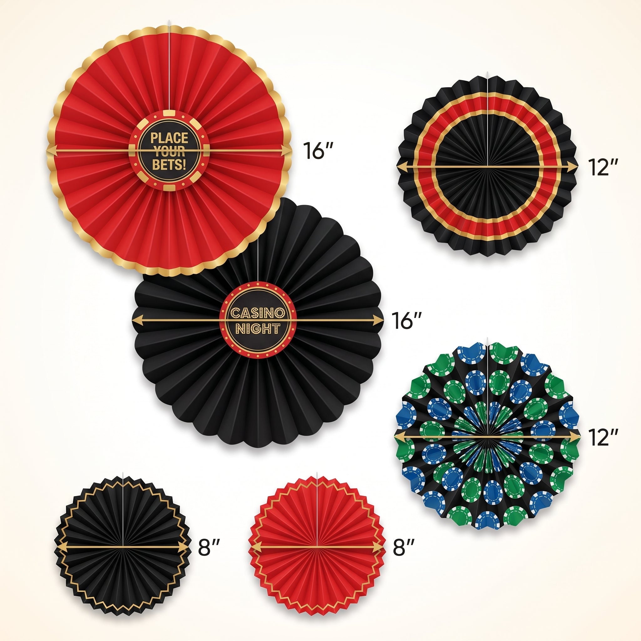 Roll the Dice Casino Night Paper Fan Decorations, 6-Pack