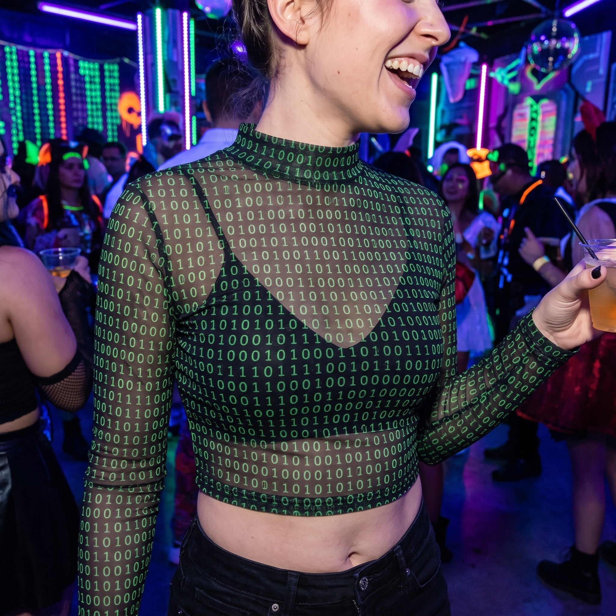 Cyberpunk Mesh Crop Top L/XL - Futuristic Halloween Costume Accessory