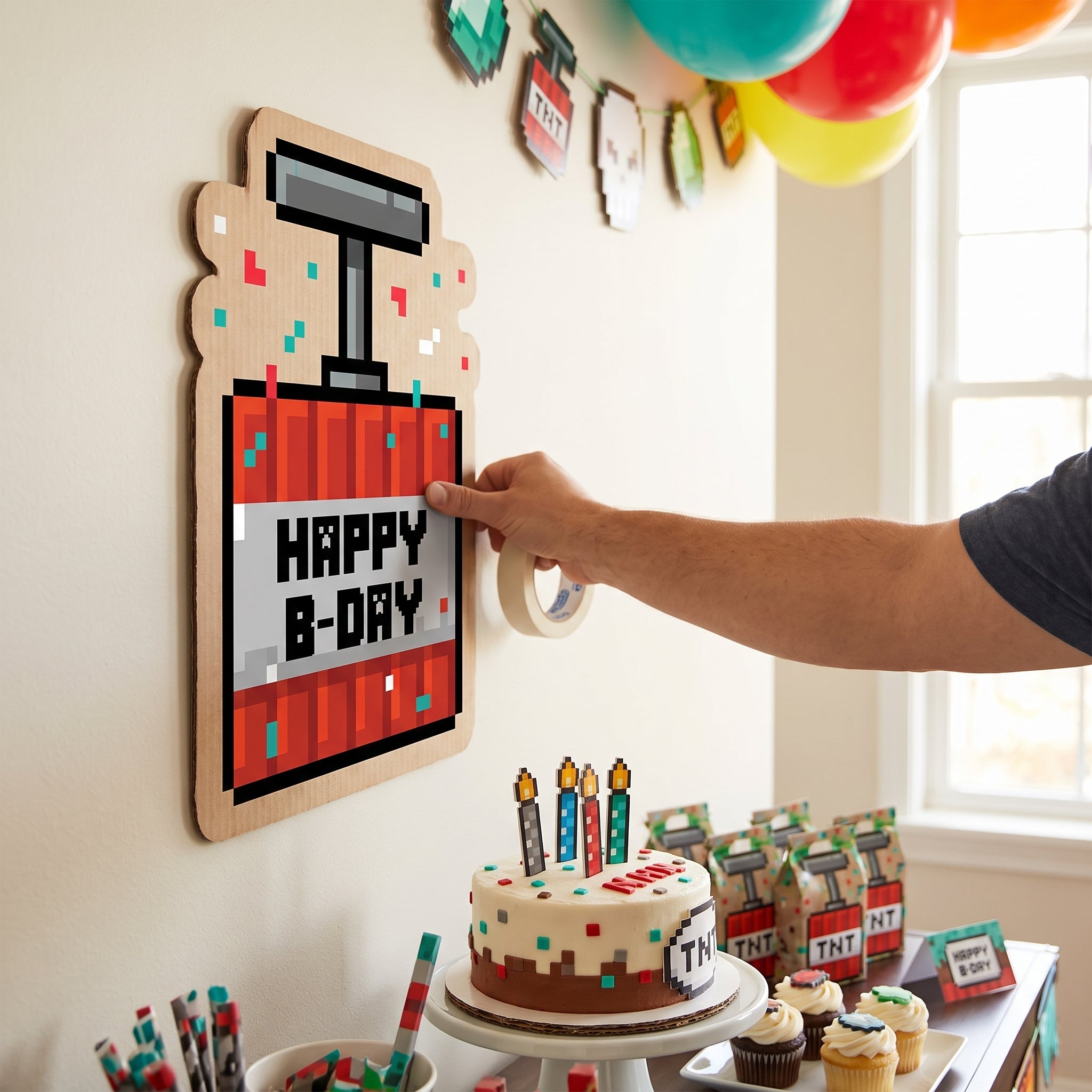 Pixel Party "Happy B-Day" Jumbo Confetti Cutout Decor, 16-Inch