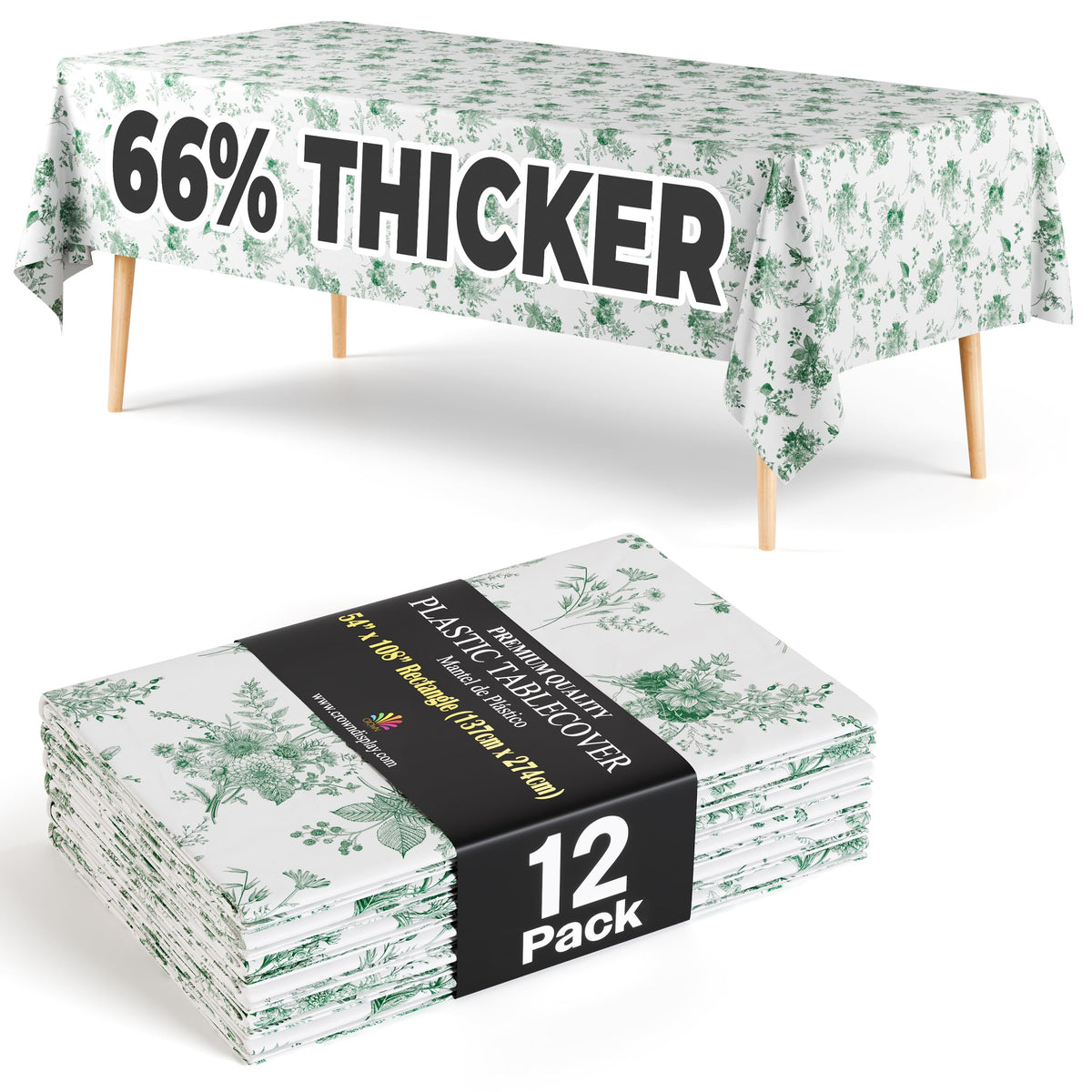 12 Pack Verdure Green Floral 66% Thicker Premium Table Cover | 54 in. x 108 in.