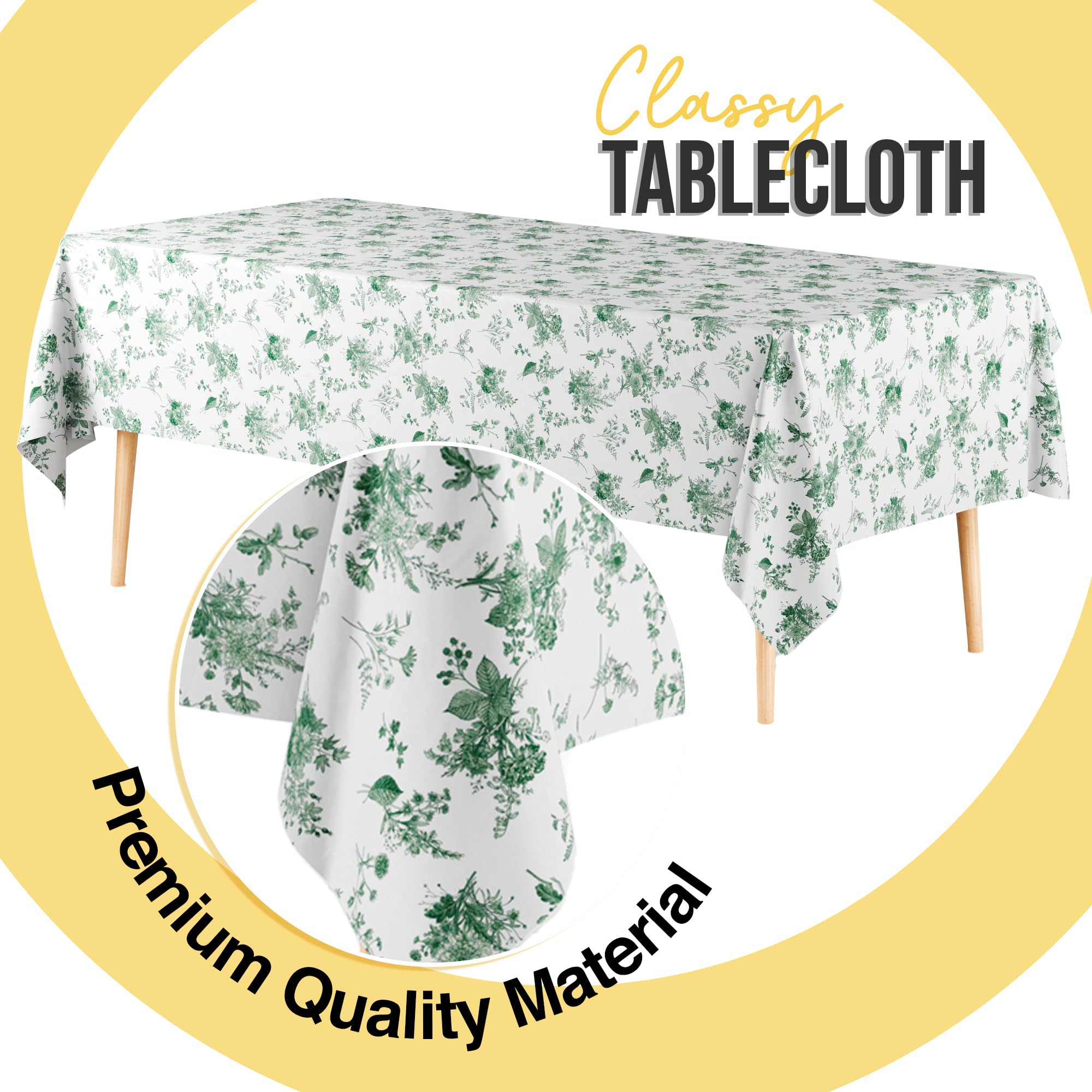 6 Pack Verdure Green Floral 66% Thicker Premium Table Cover | 54 in. x 108 in.