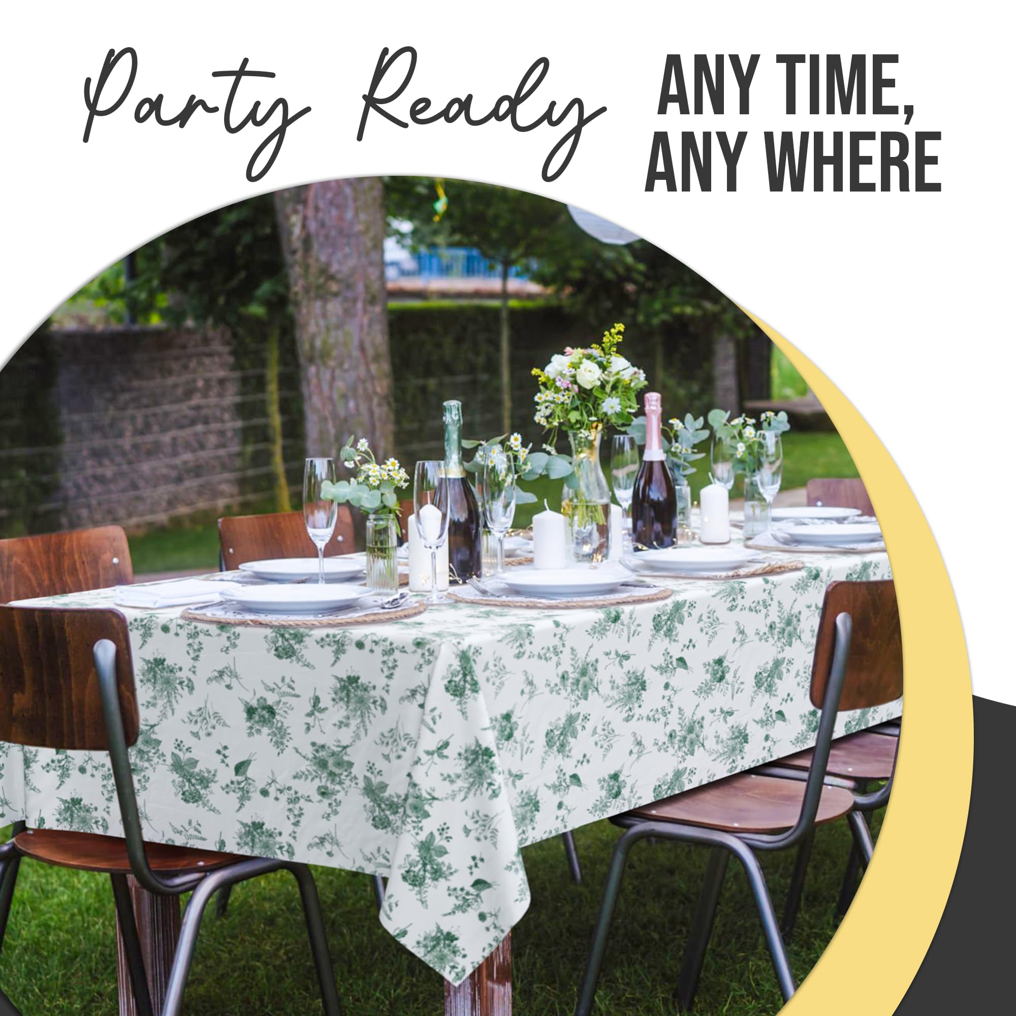 6 Pack Verdure Green Floral 66% Thicker Premium Table Cover | 54 in. x 108 in.