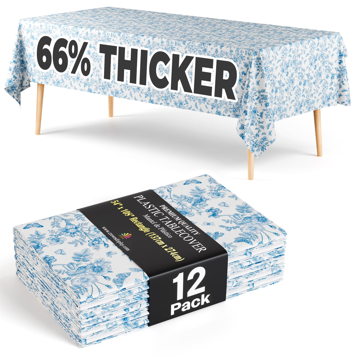 12 Pack Botanical Floral 66% Thicker Premium Table Cover | 54 in. x 108 in.