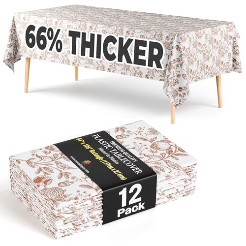 12 Pack Pomegranate Floral 66% Thicker Premium Table Cover | 54 in. x 108 in.