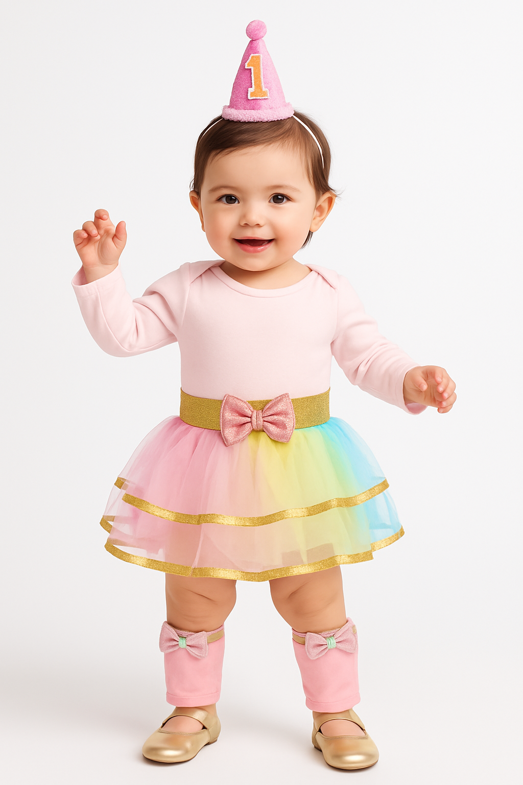 Pink 1st Birthday Dress-Up Set with Rainbow Tutu