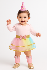 Pink 1st Birthday Dress-Up Set with Rainbow Tutu