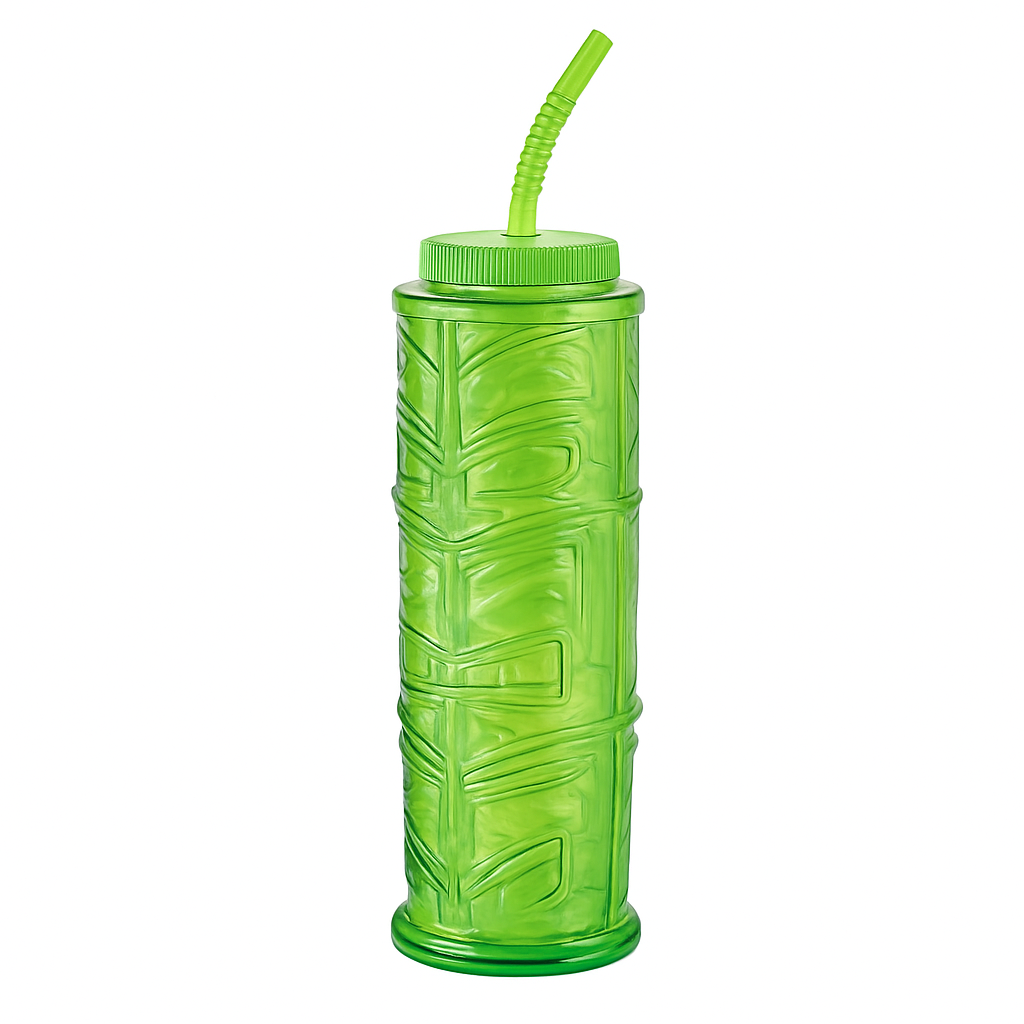 Jumbo Green Tiki Totem Cup with Straw