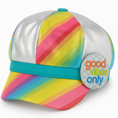 1970s "Good Vibes Only" Metallic Rainbow Floppy Hat