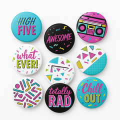 Awesome 80s Themed Multi-Coloured Button Pack - Set of 10