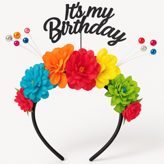 "It's My Birthday" Multicolour Floral Crown Headband