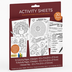 Thanksgiving Activity Sheets - 30-Pack with Coloring and Puzzle Games