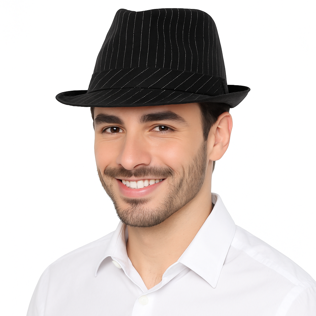 Classic Black & White Pinstripe Fedora Hat