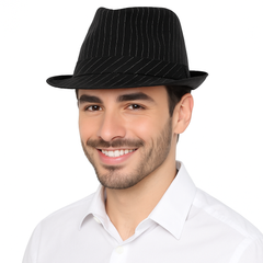 Classic Black & White Pinstripe Fedora Hat