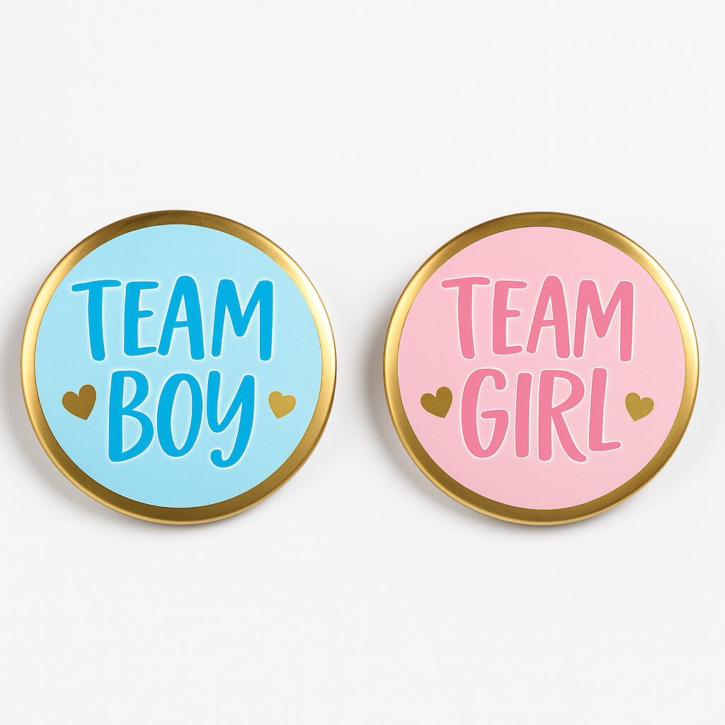 "Team Boy" and "Team Girl" Gender Reveal Button Pins - 2 Pack