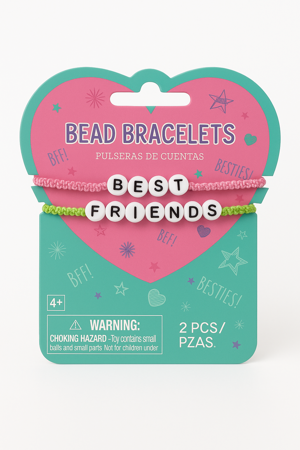 Neon BFF Beaded Bracelet Set - Pink & Green, 2-Pack