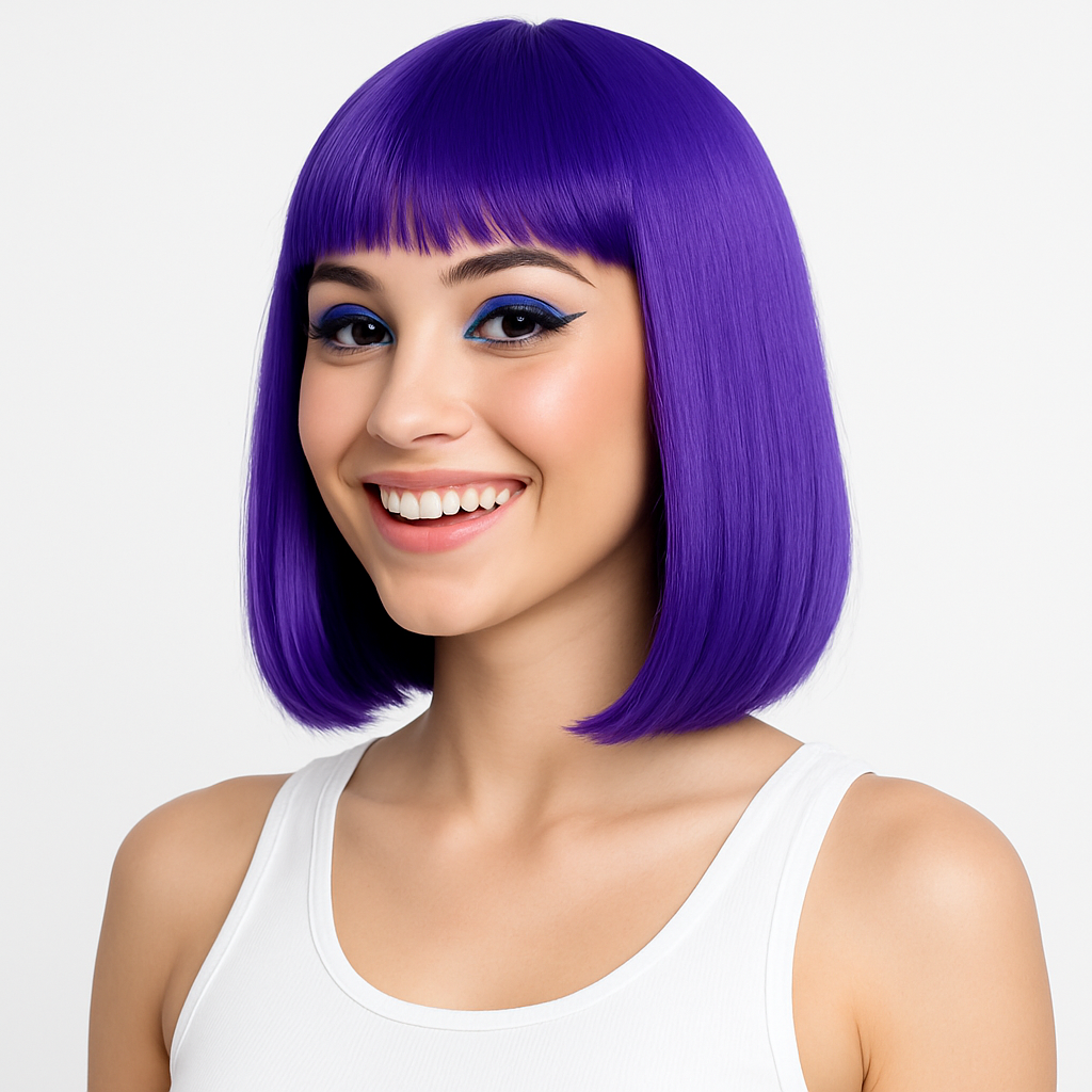 Vibrant Purple Long Bob Wig ‚Äì Perfect for Team Spirit & Costume Fun