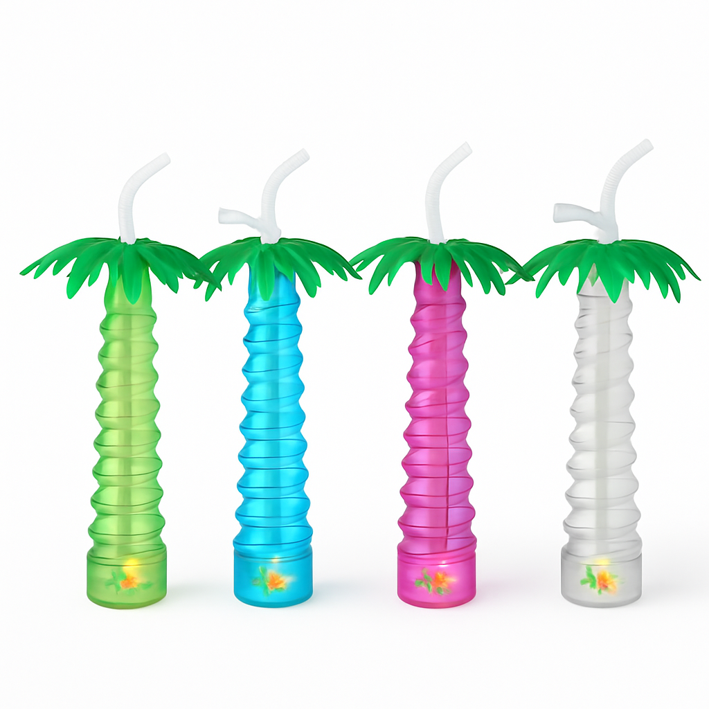 Tropical Palm Tree Light-Up Tumbler Cup with Straw