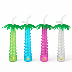 Tropical Palm Tree Light-Up Tumbler Cup with Straw