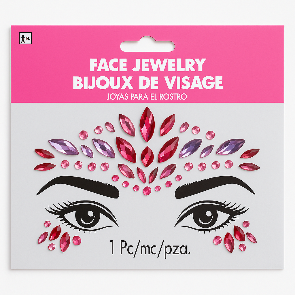 Bright Pink Self-Adhesive Face Jewels for Festivals & Celebrations