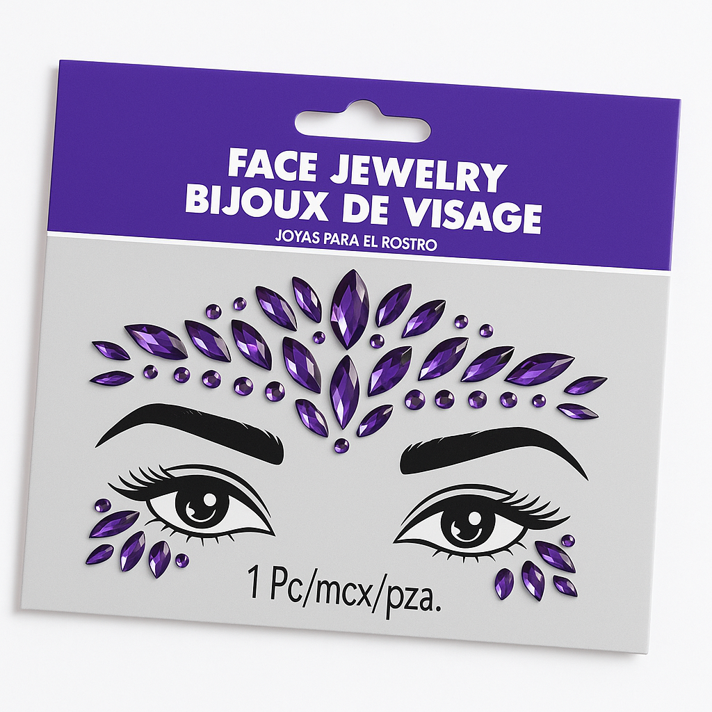 Glam Purple Face Jewel Set for Festivals and Costume Parties