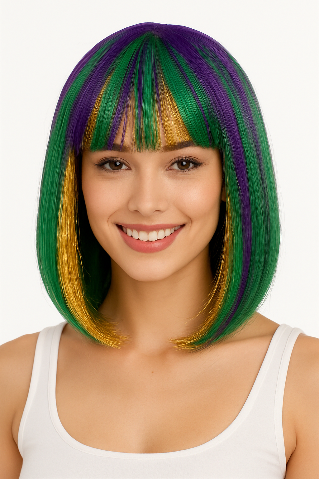 Vibrant Long Bob Mardi Gras Wig