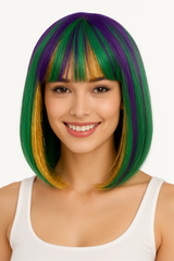Vibrant Long Bob Mardi Gras Wig