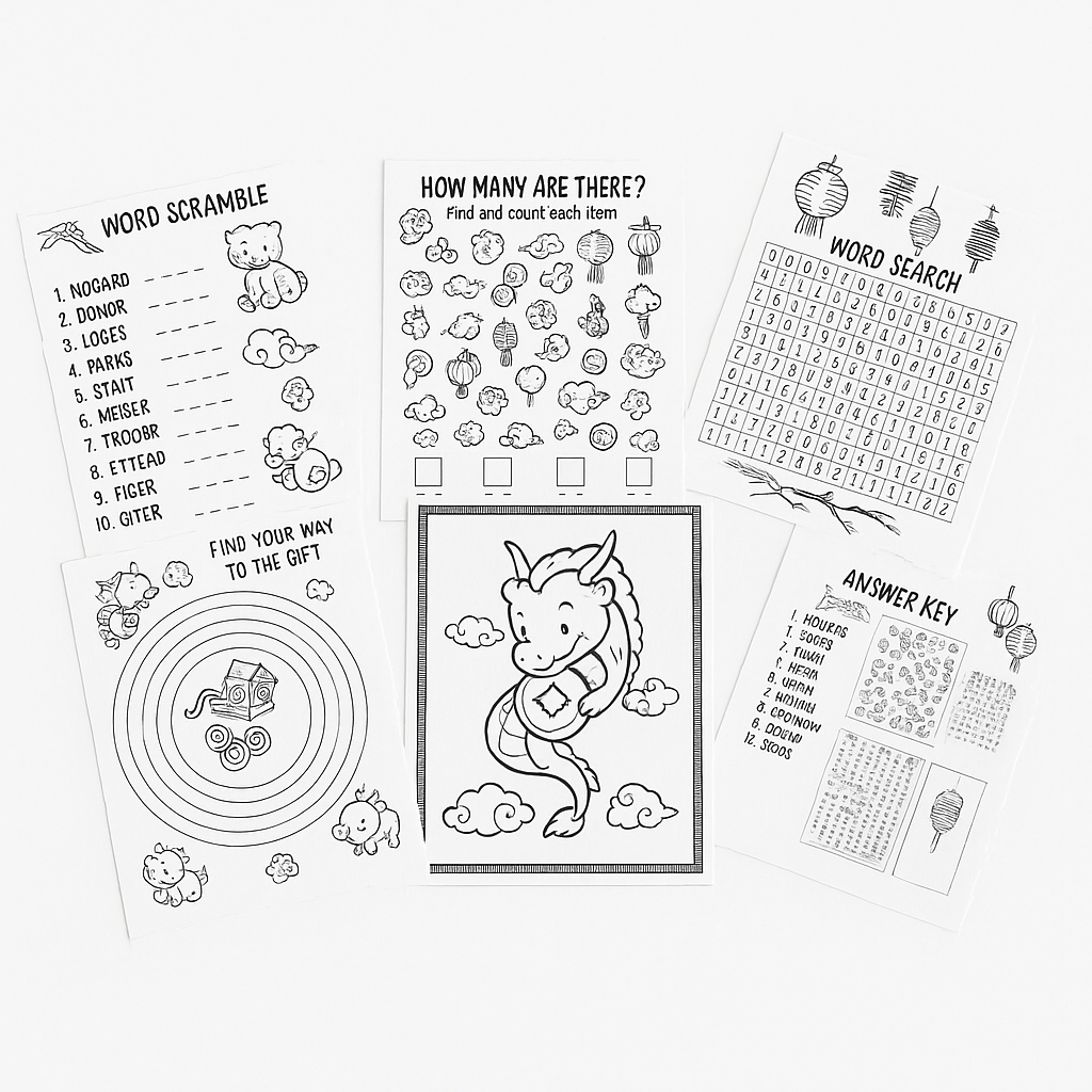 Lunar New Year Zodiac Activity Sheets ‚Äì 10 Pages of Fun for Ages 4+