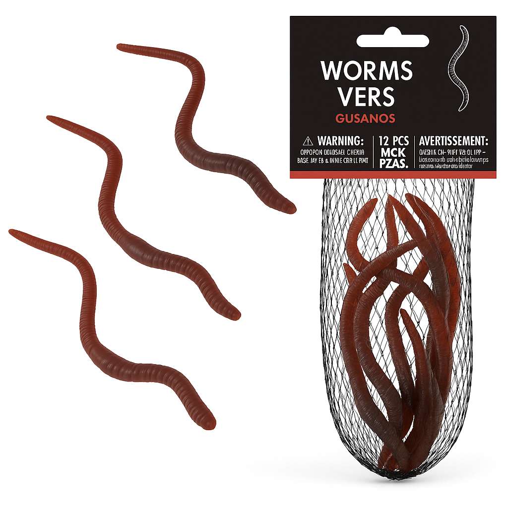 Creepy Halloween Earthworms in Mesh Bag - Set of 12