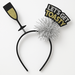 New Year's Eve Champagne Flute Headbopper with "Let's Get Toasty" Tinsel