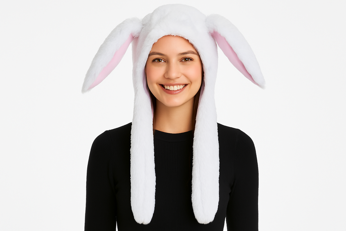 Interactive Easter Bunny Headbopper Hat ‚Äì White with Pink Accents