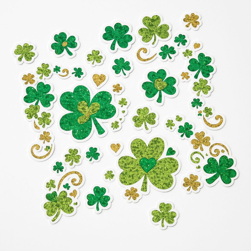 Shamrock Glitter Body Jewelry Stickers, Green/Gold, 17-Pack for St. Patrick's Day