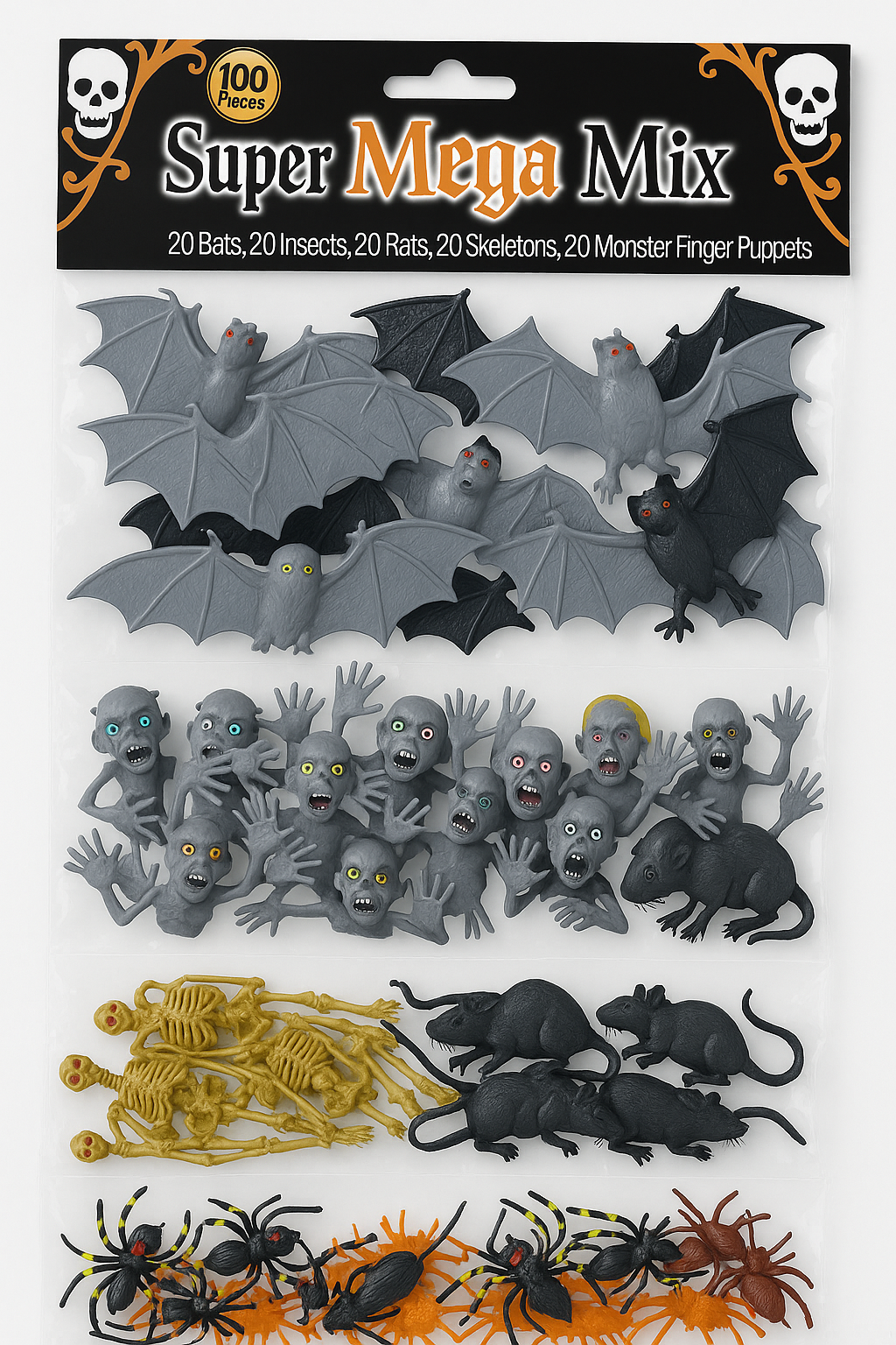 Super Mega Mix Halloween Creepy Crawly Favors, 100-Pack