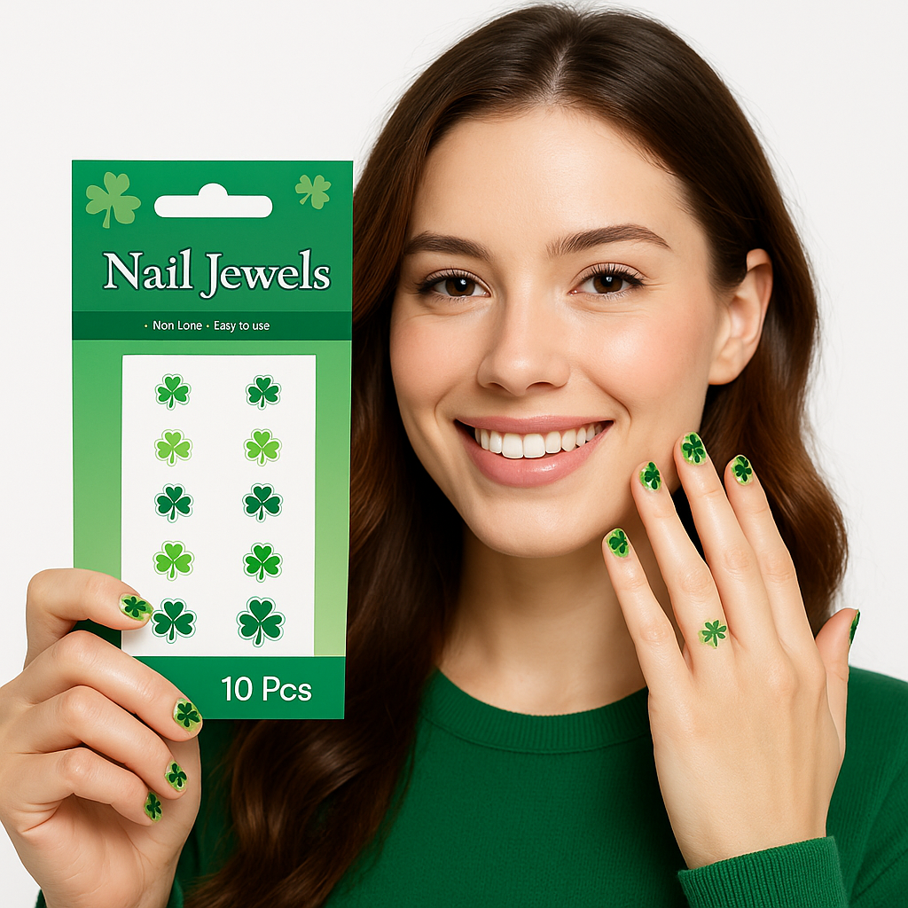 Jewel Shamrock Nail Stickers for St. Patrick's Day