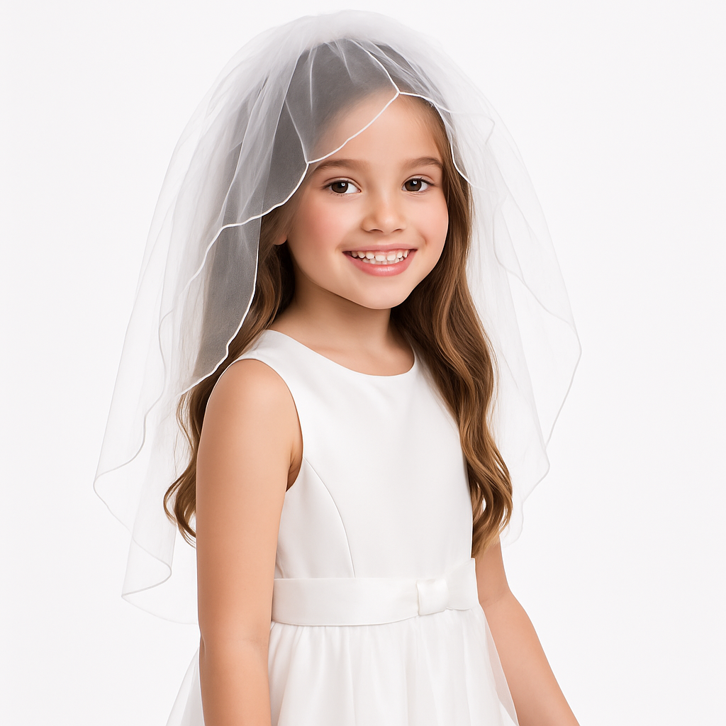 White Double Layer Tulle Veil for Kids - Perfect for Weddings and Special Events
