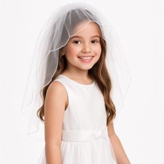 White Double Layer Tulle Veil for Kids - Perfect for Weddings and Special Events