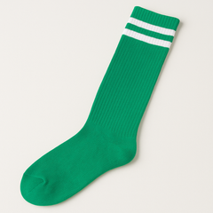 Festive Green Striped Knee-High Athletic Socks