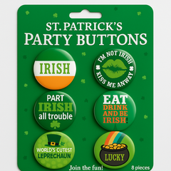 St. Patrick's Day Fun Button Set, 8-Pack