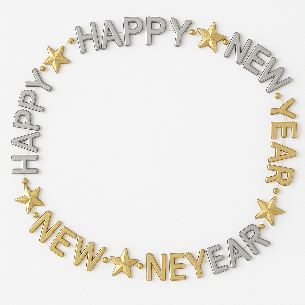Glittering "Happy New Year" Bead Necklace - Gold & Silver, 32"