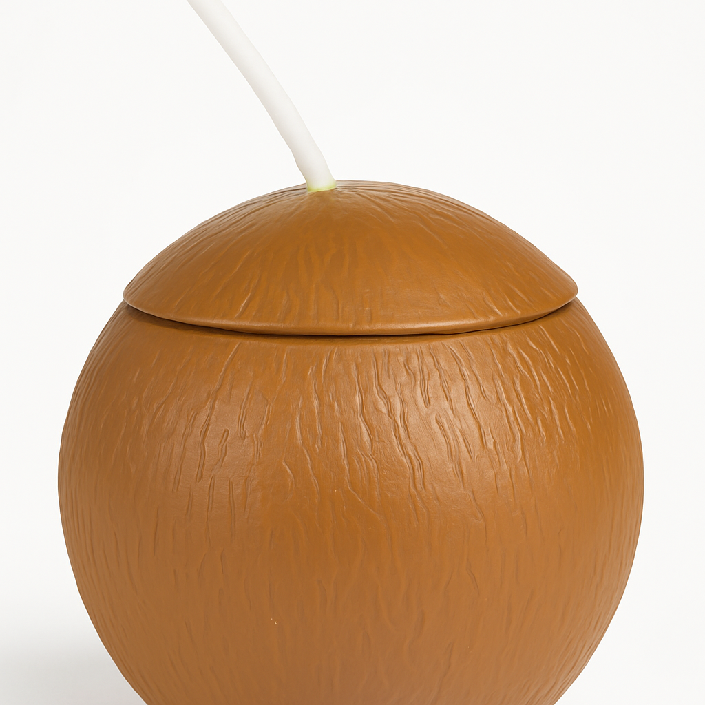 Coconut Shaped Party Cup with Straw - 18 oz