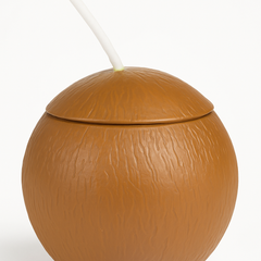Coconut Shaped Party Cup with Straw - 18 oz