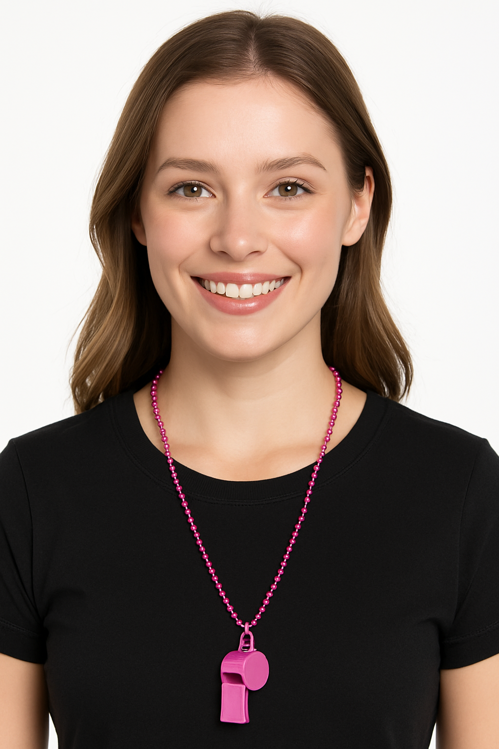 Bright Pink Beaded Necklace with Whistle - Party Accessory