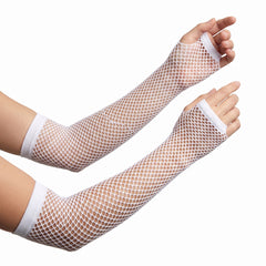 White Long Fishnet Fingerless Gloves - Costume Accessory