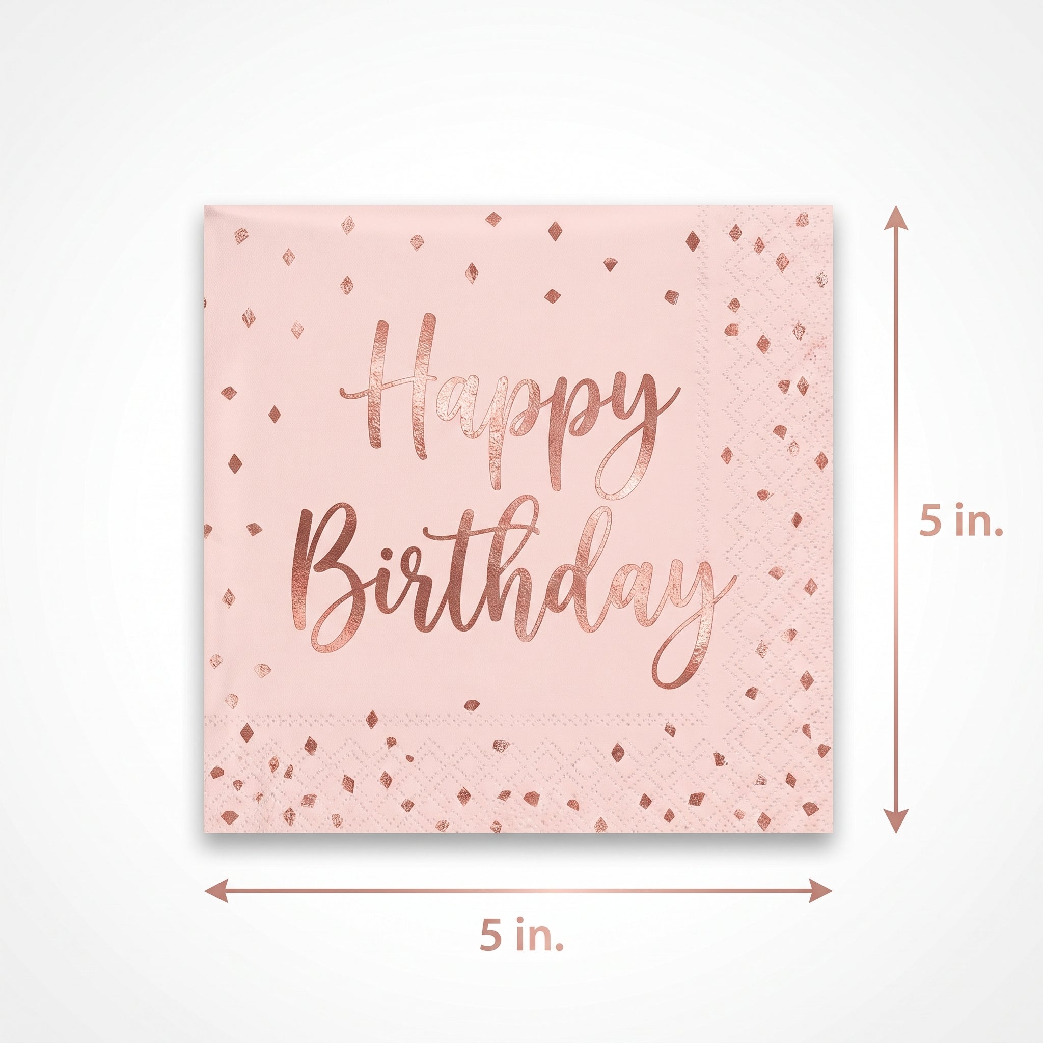 Blush Birthday Beverage Napkins with Rose Gold "Happy Birthday" Design, 12-Pack - 5 In. X 5 In.