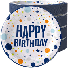 9 In. Blue Birthday Print Paper Plates - 50 Ct.