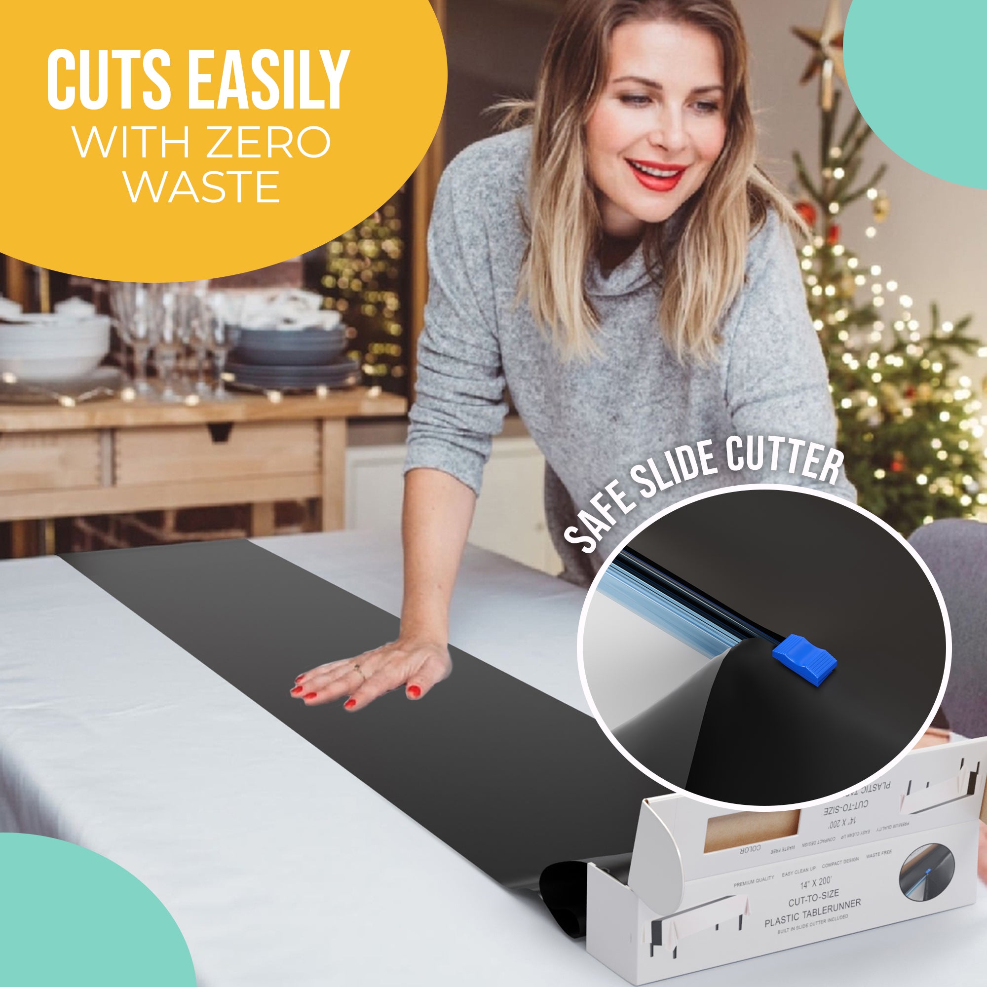 14 in. x 200 Ft. Cut To Size Black Table Runner