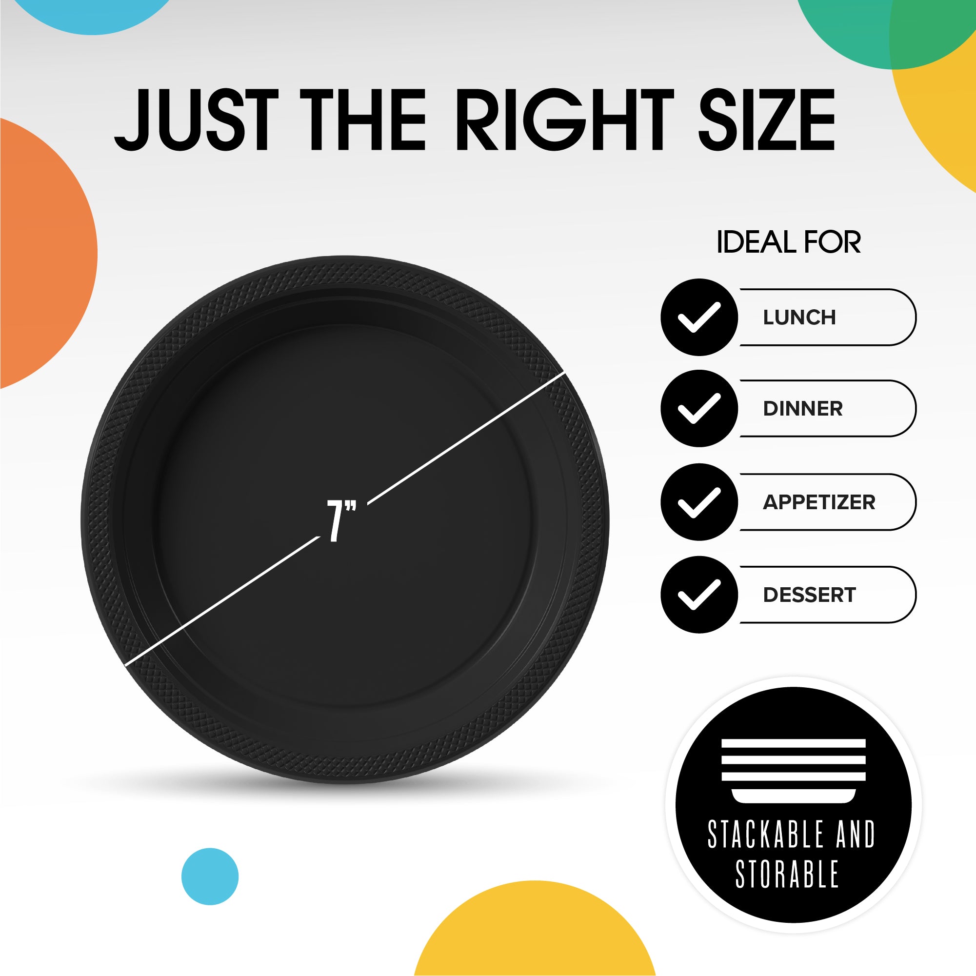7 in. Black Plastic Plates | 20 Ct.