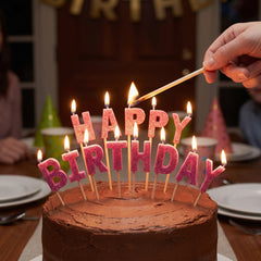 Glitter Pink "Happy Birthday" Candle Picks - 13 Piece Set