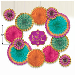 Vibrant Diwali Paper Fan Decoration Kit with "Happy Diwali" Sign